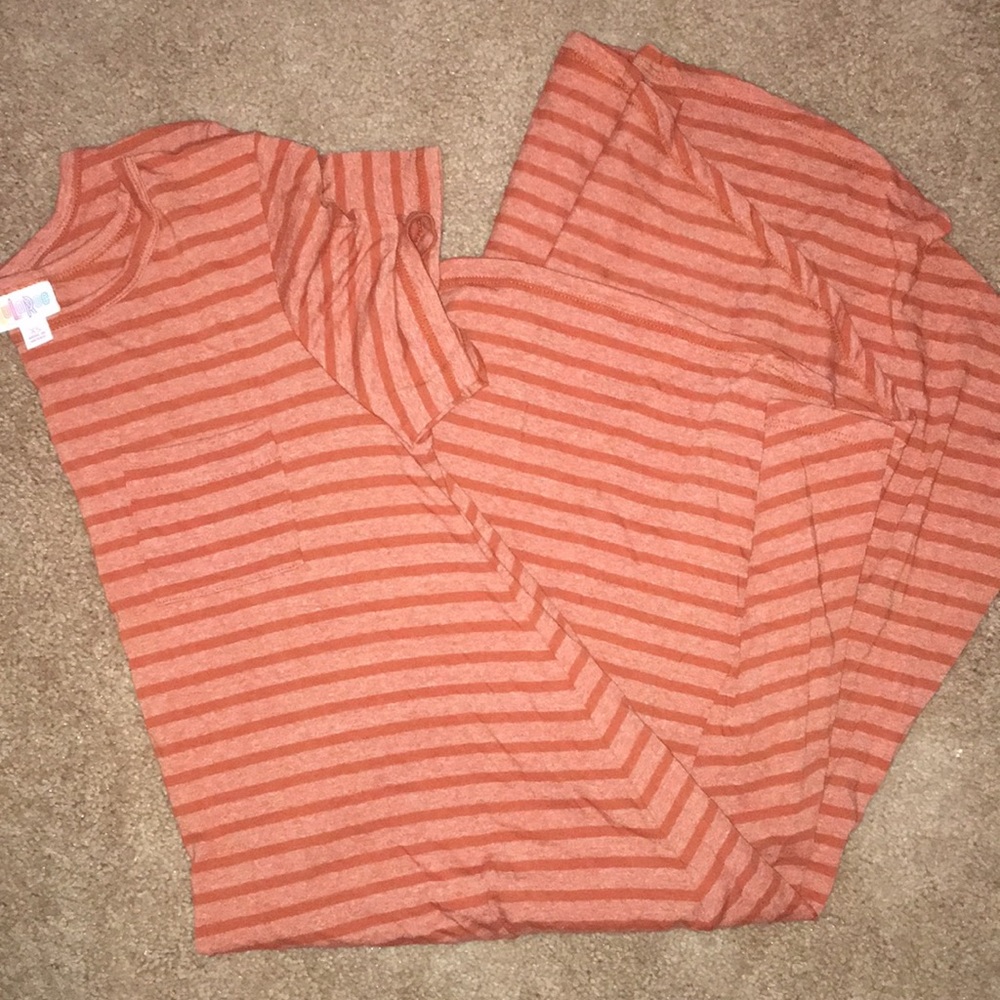 Striped Lularoe Carly dress pumpkin colored